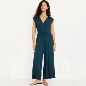 Old Navy TALL Teal Wide-Leg V-Neck Jumpsuit
